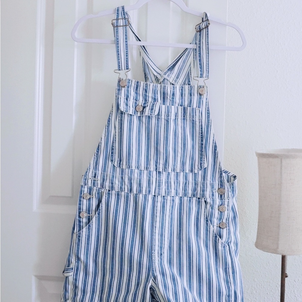Blue and White Striped Overalls